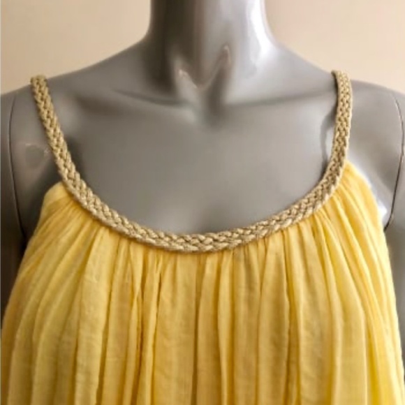 Lovely Babydoll Tank top pastel butter yellow/gold gauze pleated greek lined L - Picture 2 of 7
